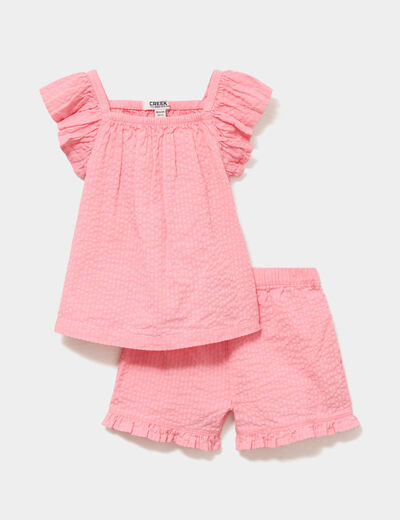 Ensemble 2 pi&egrave;ces d&eacute;bardeur short coton rose b&eacute;b&eacute; fille