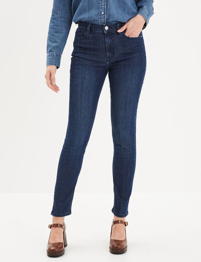 Jeans slim taille haute 5 poches bleu femme
