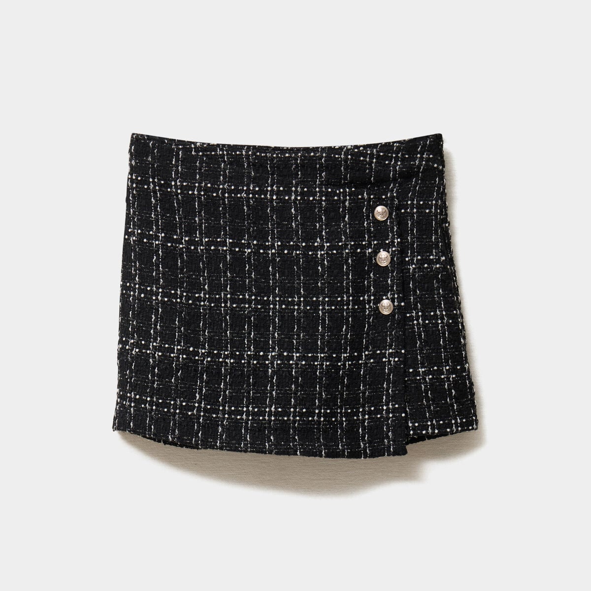 Jupe-short tweed taille haute ecru femme