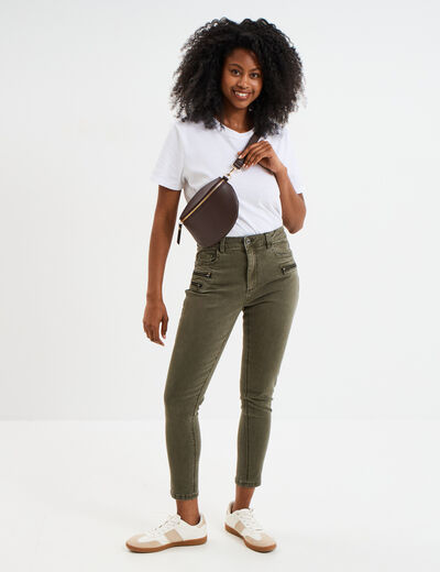 Jeans skinny 7/8ème coton Liberto vert kaki femme