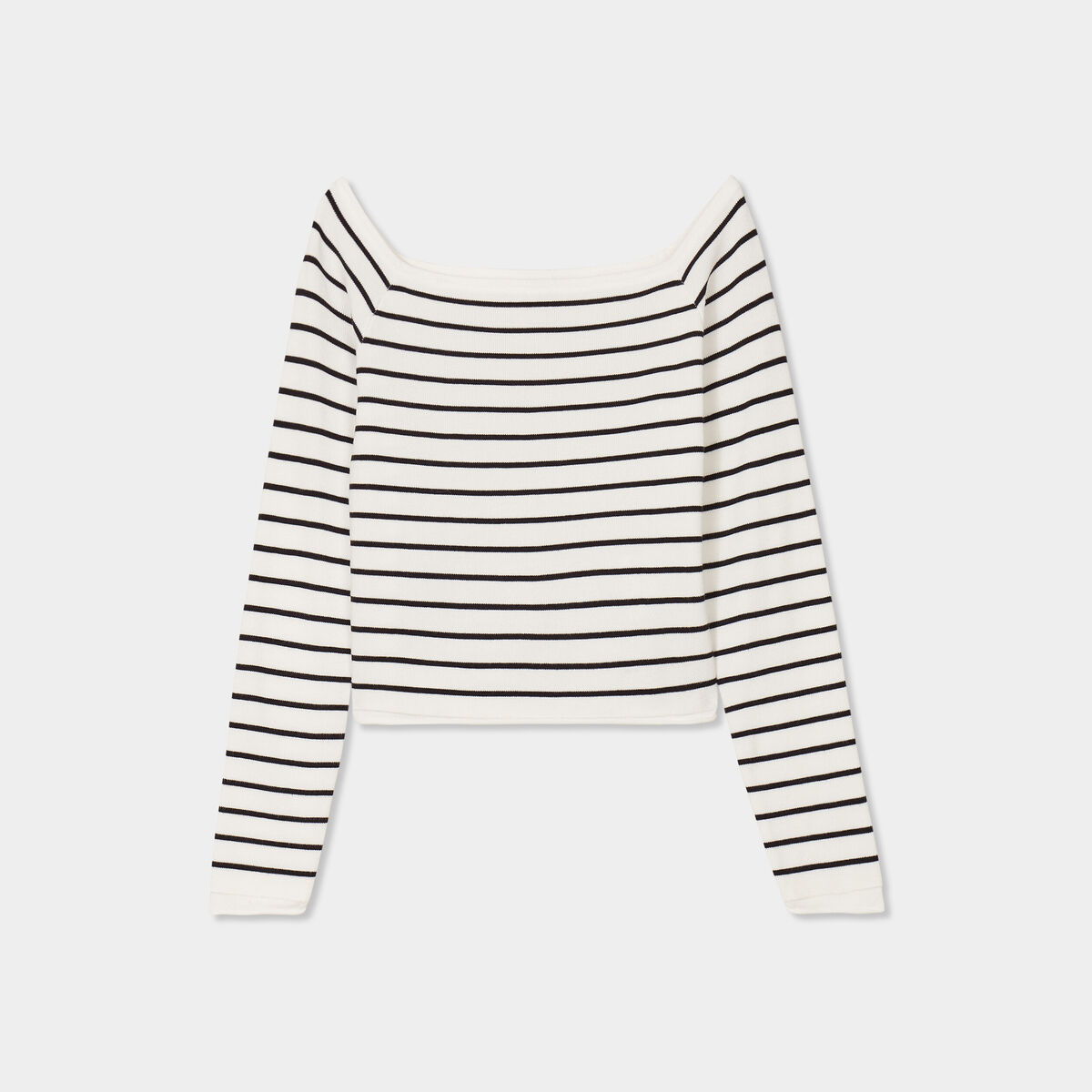 Pull côtelé col carré tricotage en côte blanc femme