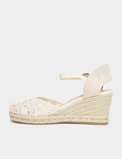 Sandales compensées en broderie anglaise blanc femme
