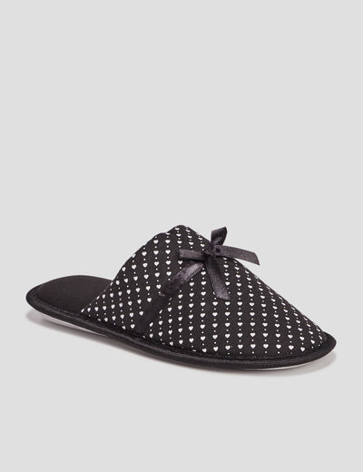 Chaussons mules petits coeurs noir femme