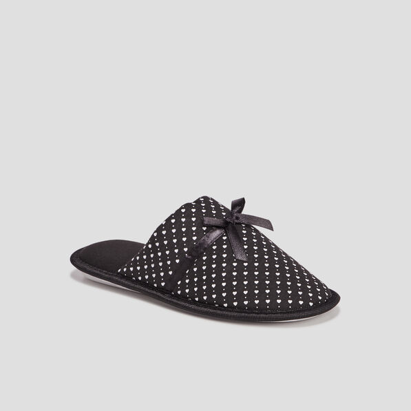 Chaussons mules petits coeurs noir femme