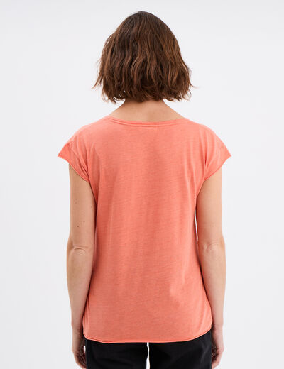 T-shirt col v poche poitrine Creeks rose corail femme