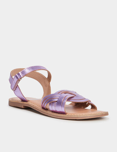 Sandales brides tressées en cuir violet fille