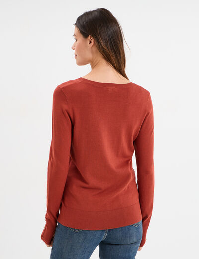 Pull col rond boutons aux poignets vieux rose femme