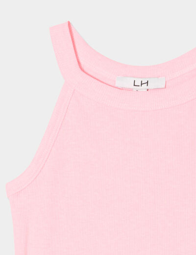 Débardeur côtelé col rond coton rose fluo fille