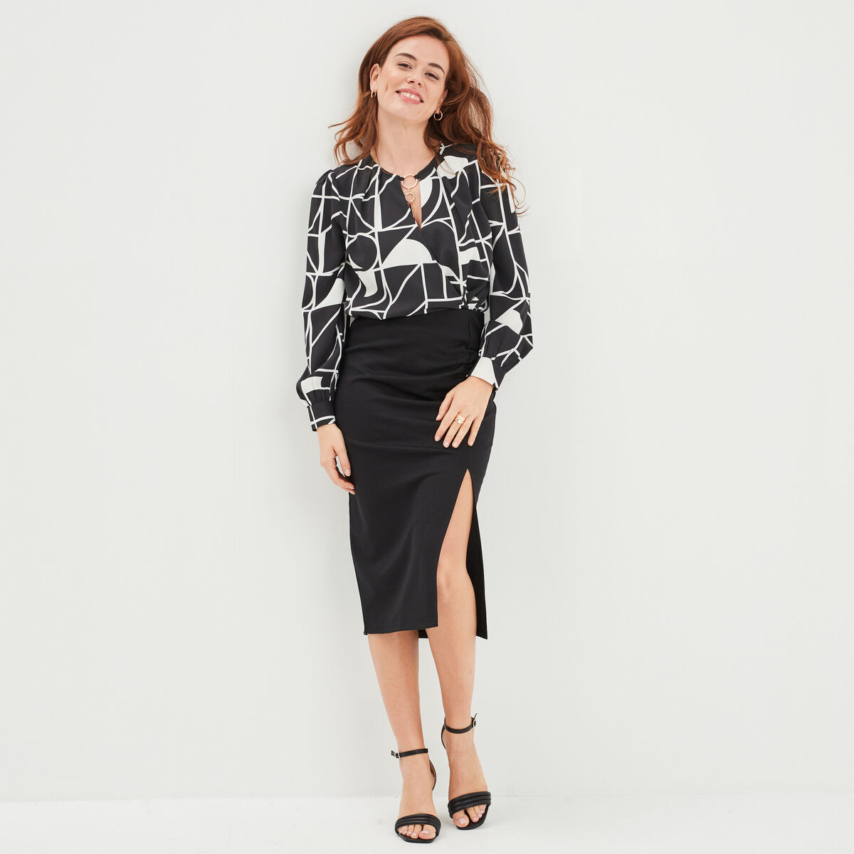 Jupe midi fendue noir femme