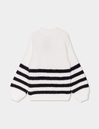 Pull col rond manches ballons ivoire fille