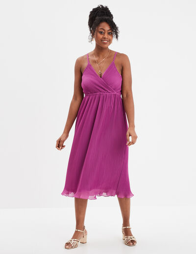 Robe midi plissée cache-coeur Mosquitos violet femme
