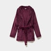 Peignoir mi-long effet polaire ceintur&eacute; prune femme
