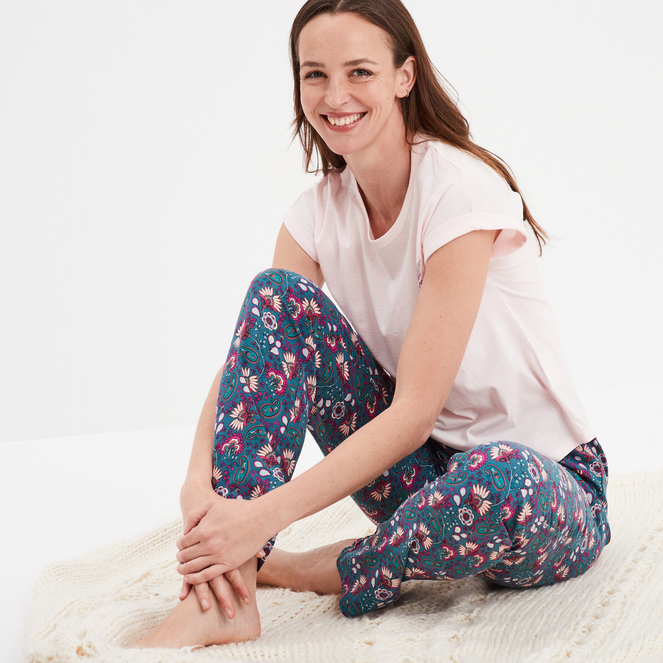Ensemble pyjama 2 pièces fluide bleu canard femme LH