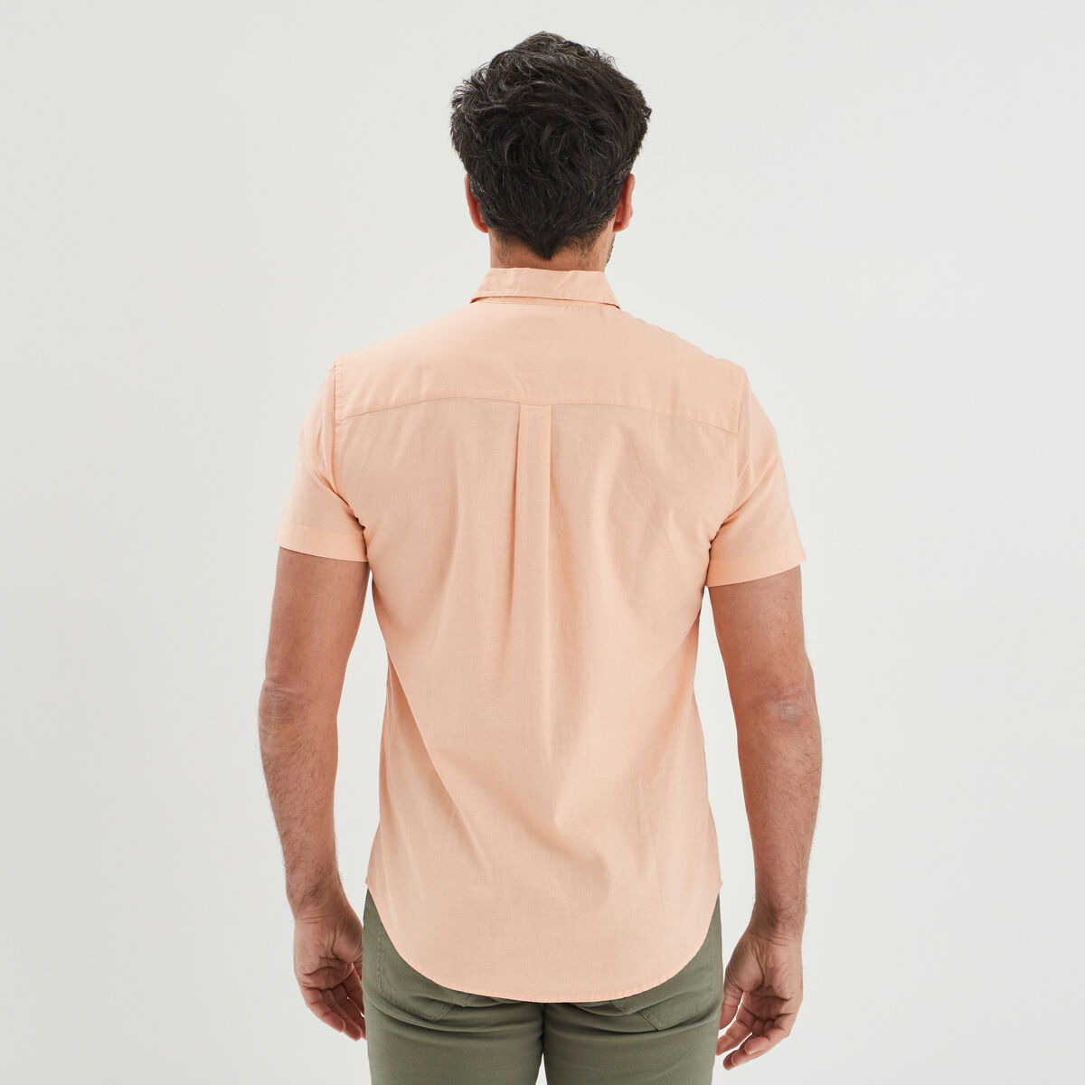 Chemise manches courtes lin mélangé rose clair homme