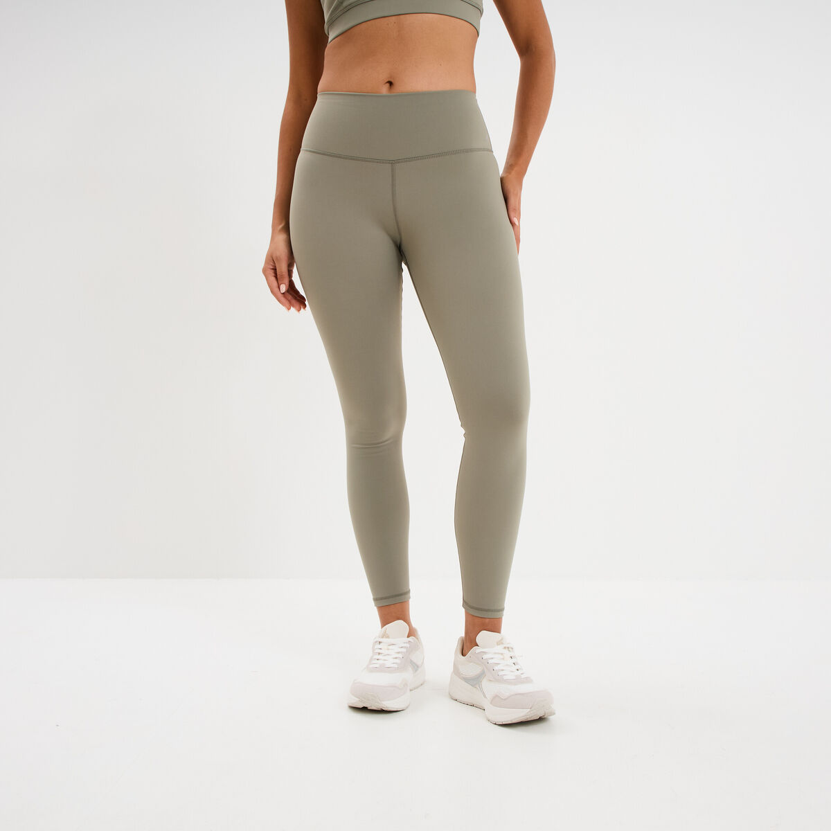 Legging de sport gainant taille haute vert kaki femme
