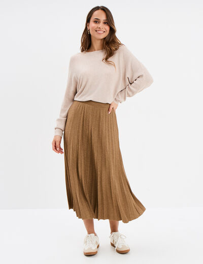 Jupe midi plissée en maille jaune or femme