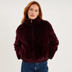 Veste fausse fourrure col montant bordeaux femme