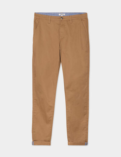 Pantalon chino slim stretch camel homme