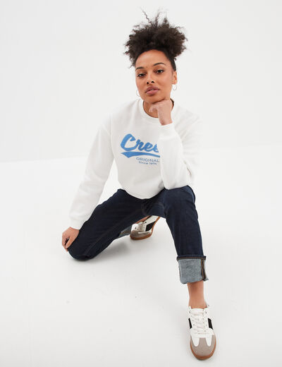 Sweat col rond manches longues Creeks blanc femme