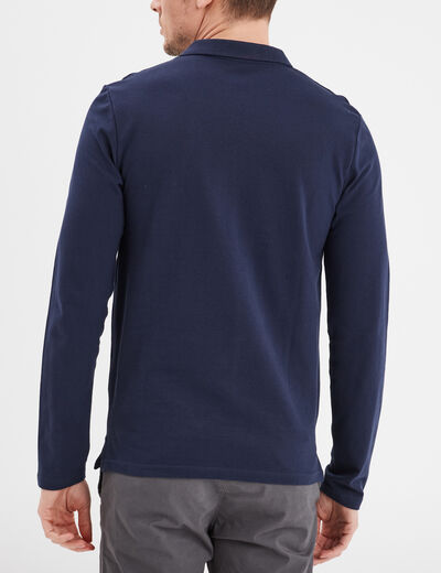 Polo manches longues en coton bleu marine homme