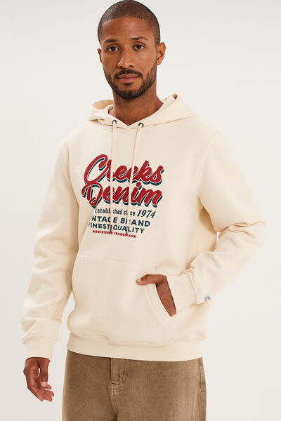 Sweat hoodie 1 poche ecru homme