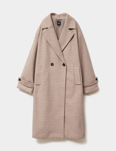 Manteau long boutonn&eacute; beige femme