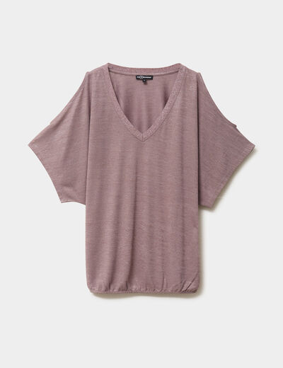 T-shirt fluide &eacute;paules d&eacute;nud&eacute;es col en V marron cognac femme