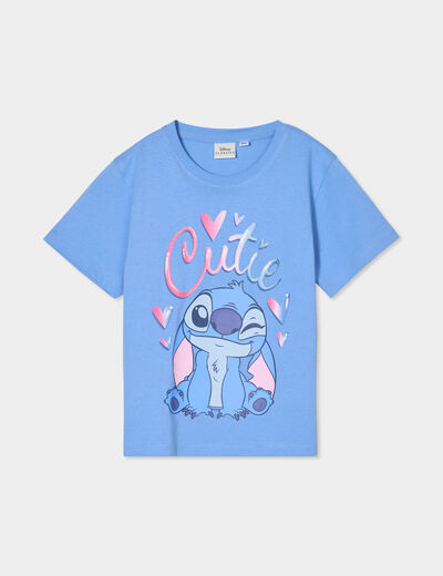 T-shirt manches courtes coton Stitch bleu fille