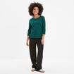 T-shirt manches 3/4 col rond coton vert foncé femme