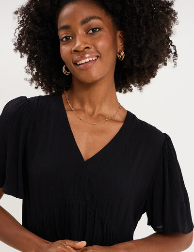 Robe fluide genou col en V noir femme
