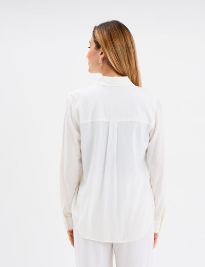 Chemise mélange lin manches longues blanc femme