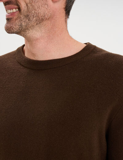 Pull col rond manches longues marron fonc&eacute; homme