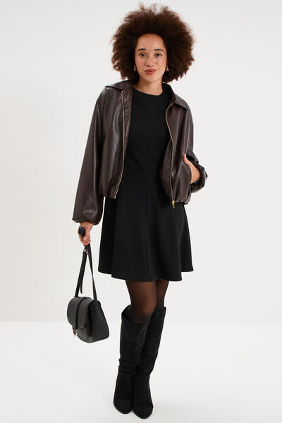 Robe courte trap&egrave;ze sans manches noir femme