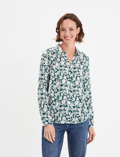 Chemise fluide manches longues vert foncé femme