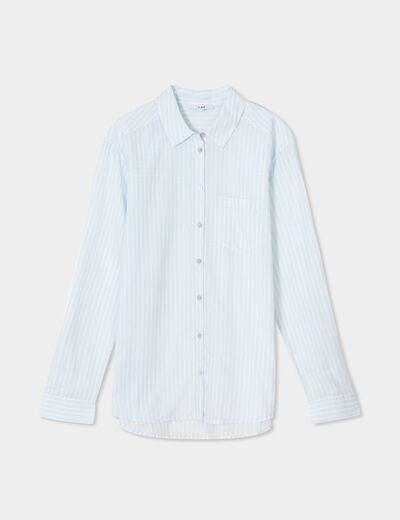 Chemise manches ajustables 1 poche coton bleu femme
