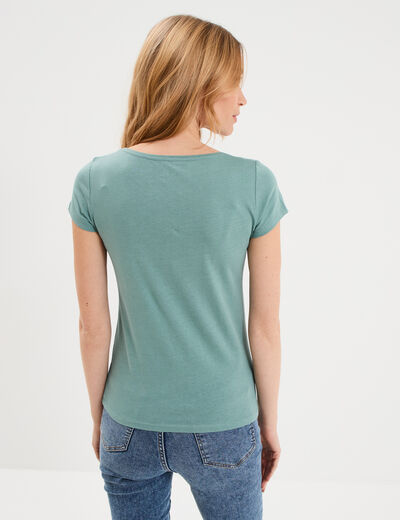 T-shirt coton col rond manches courtes bleu gris femme