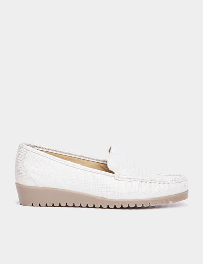 Mocassins en cuir compensés pied large gris argent femme