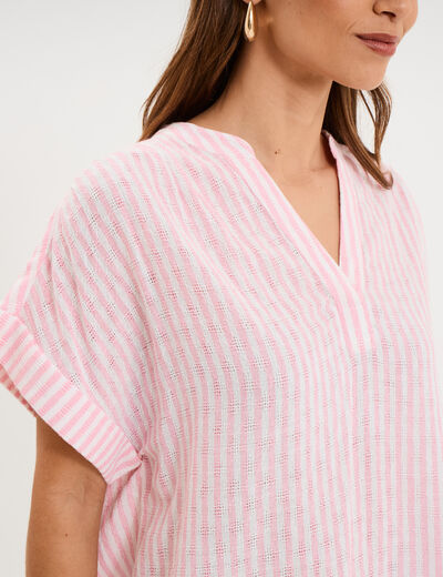 Blouse droite &agrave; manches courtes ecru femme