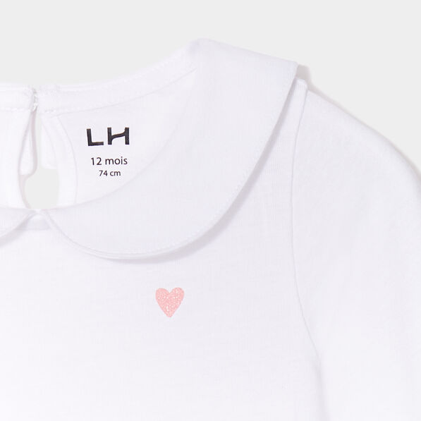 T-shirt col claudine manches longues blanc bébé fille