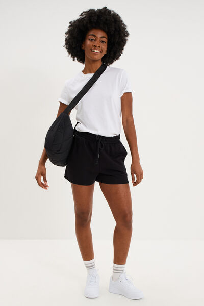 Short de jogging molletonn&eacute; ajust&eacute; noir femme