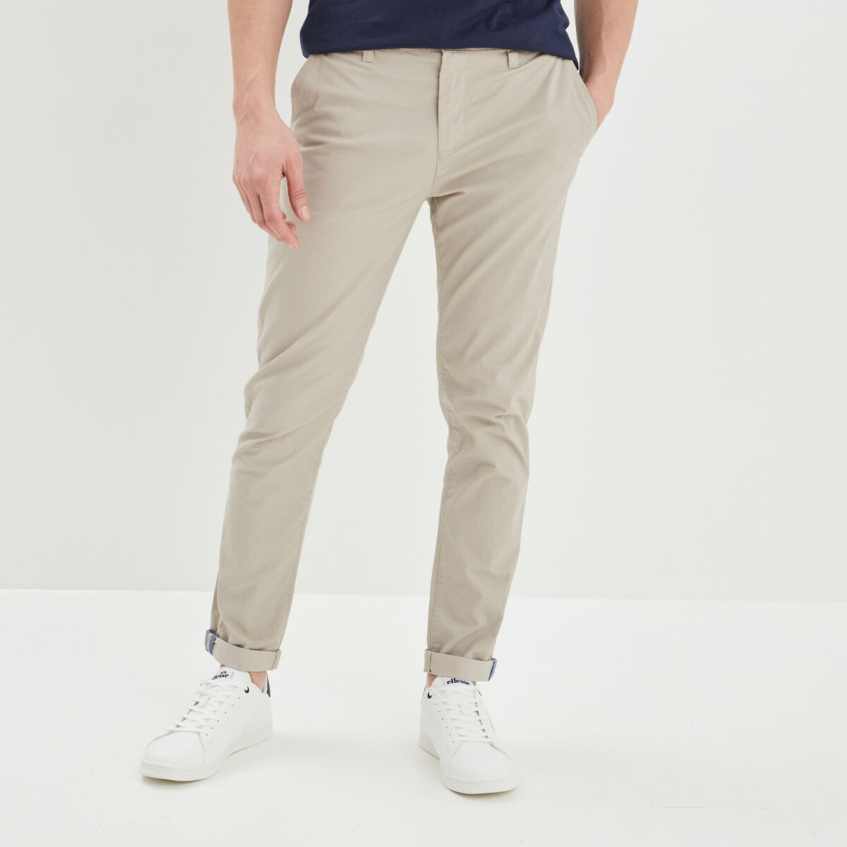 Pantalon chino slim stretch beige homme