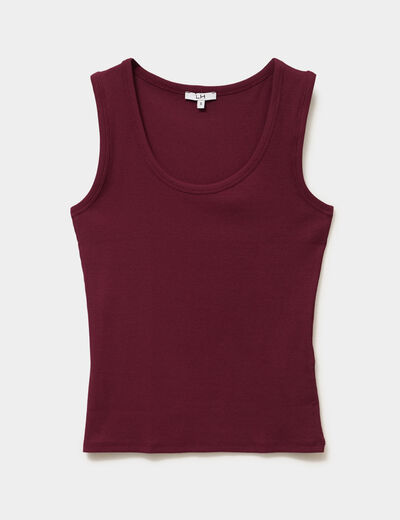 D&eacute;bardeur ajust&eacute; col rond coton bordeaux femme