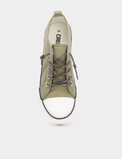 Tennis en toile &agrave; plateforme vert kaki femme