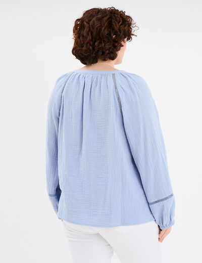 Blouse manches longues coton bleu clair femme grande taille