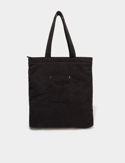 Sac tote bag zipp&eacute; effet velours noir femme
