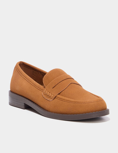 Mocassins effet su&eacute;dine marron femme