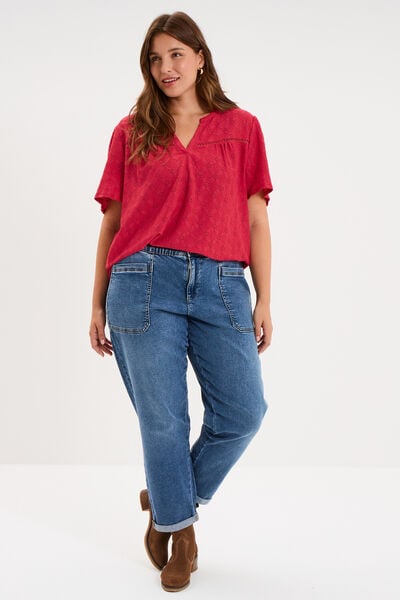 Blouse manches courtes broderie anglaise rose cerise femme grande taille
