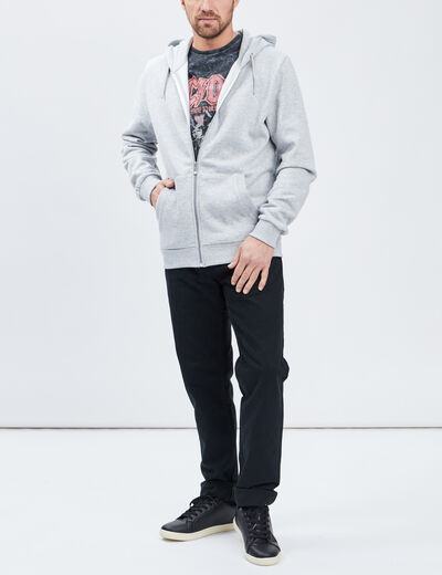 Sweat zippé molleton à capuche gris homme