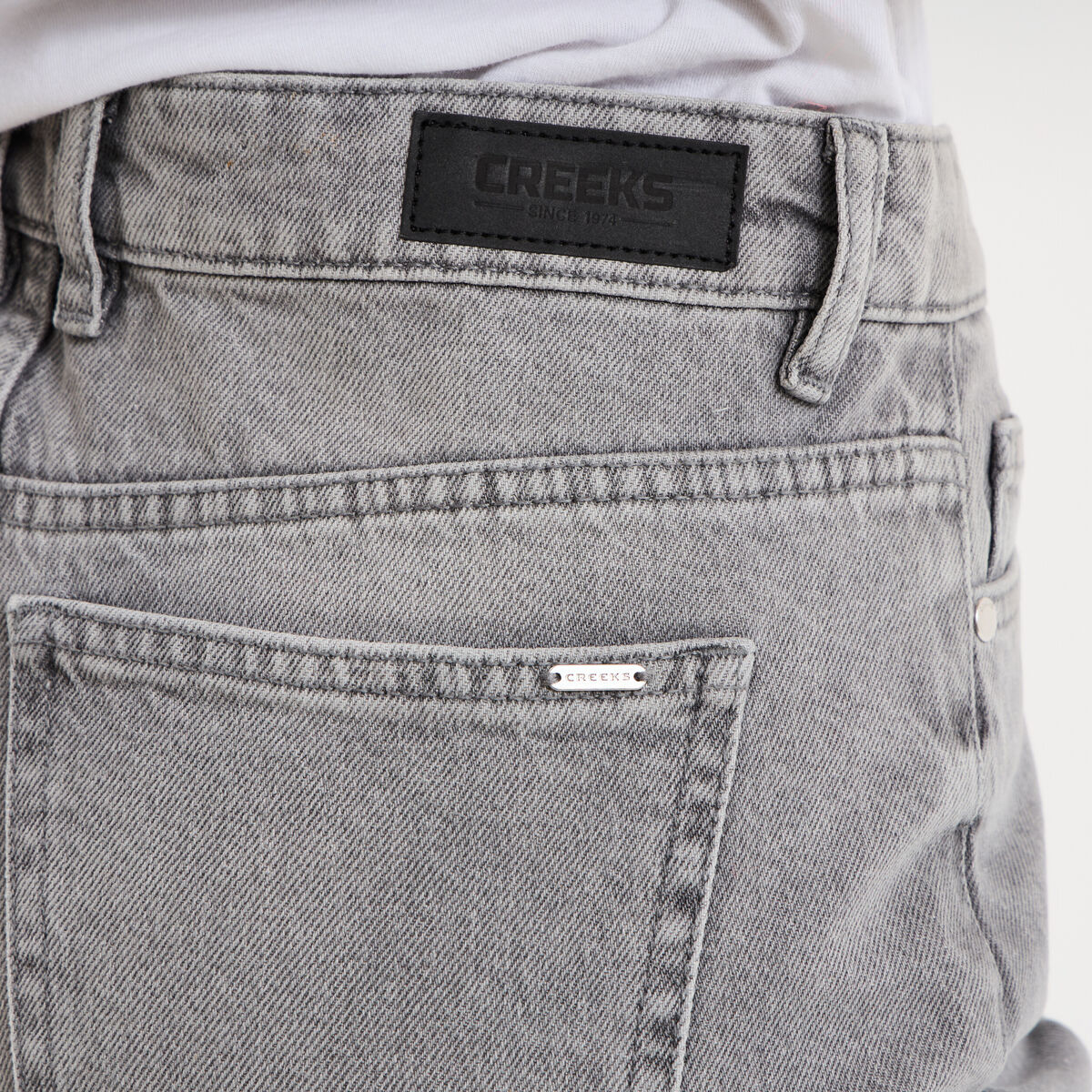 Jean large taille haute coton denim gris femme