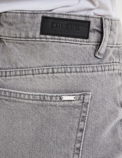 Jean large taille haute coton denim gris femme